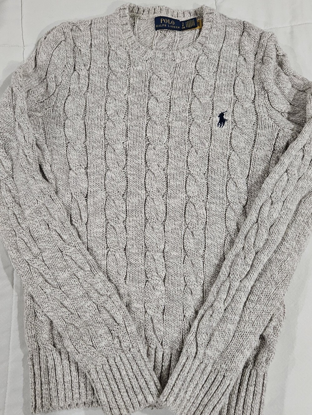 Polo Ralph Lauren Cable Knit Cotton Crewneck Sweater Size Small Gray